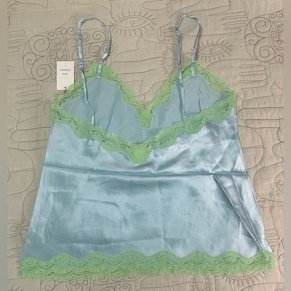 NEW Pearl Lace Two Tone Silk Cami Sz L Dream Blue Green Lace - Picture 6 of 6